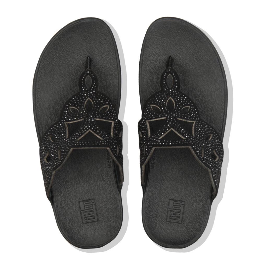 Fitflop Elora Crystal Toe-Thongs Black