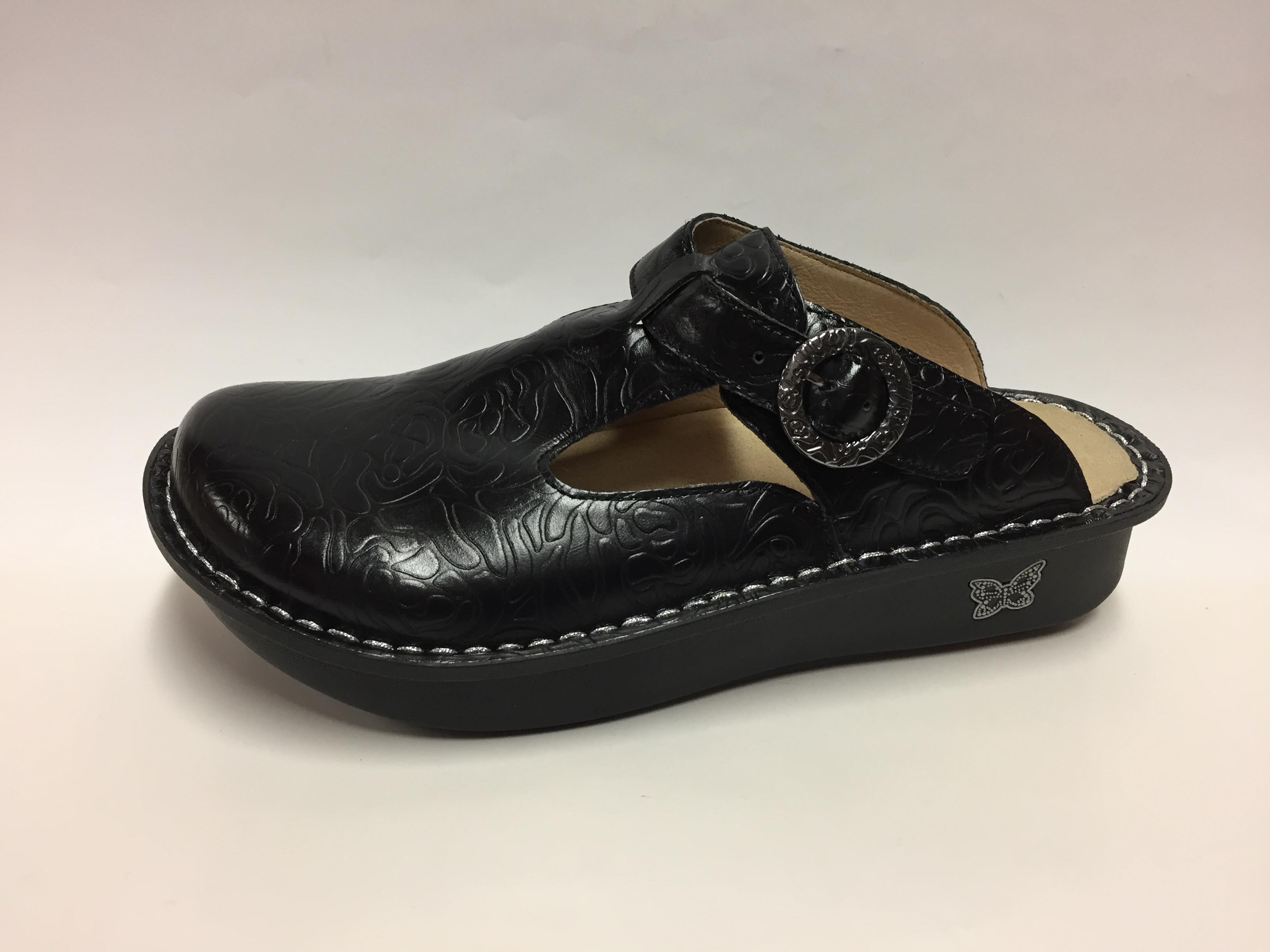 Alegria Classic Clog Black Embossed Rose