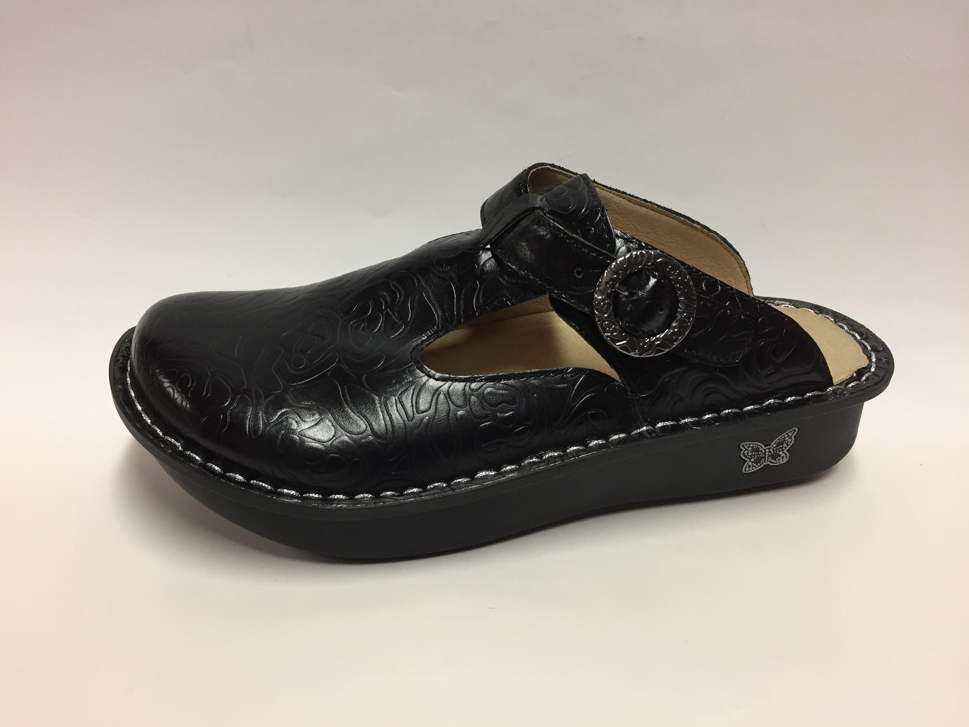 Alegria Classic Clog Black Embossed Rose HealthWalks Inc